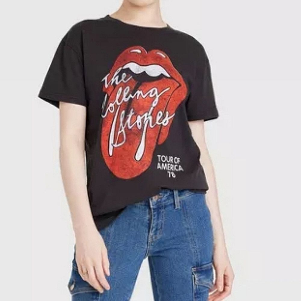 Rolling Stones Tour of America '78 Black Crewneck Graphic Short Sleeve T-Shirt